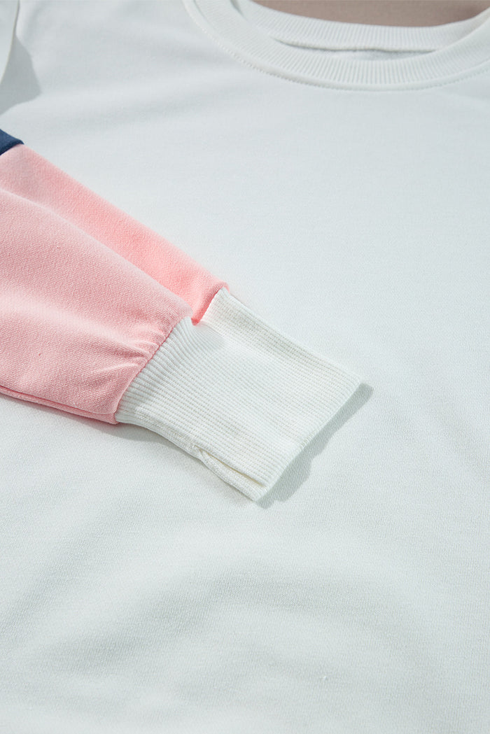 Haut blanc à manches longues en French Terry color block