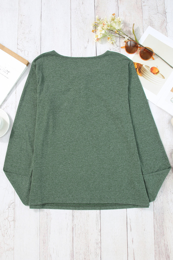Haut Henley vert brume à manches longues et bouton-pression