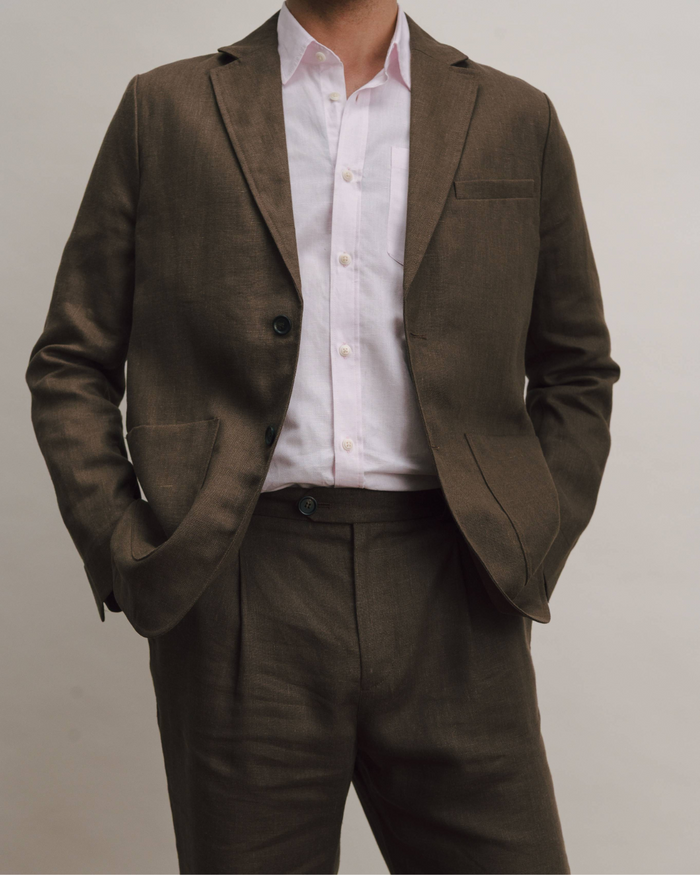 Hickory Brown Linen Pleated Trousers