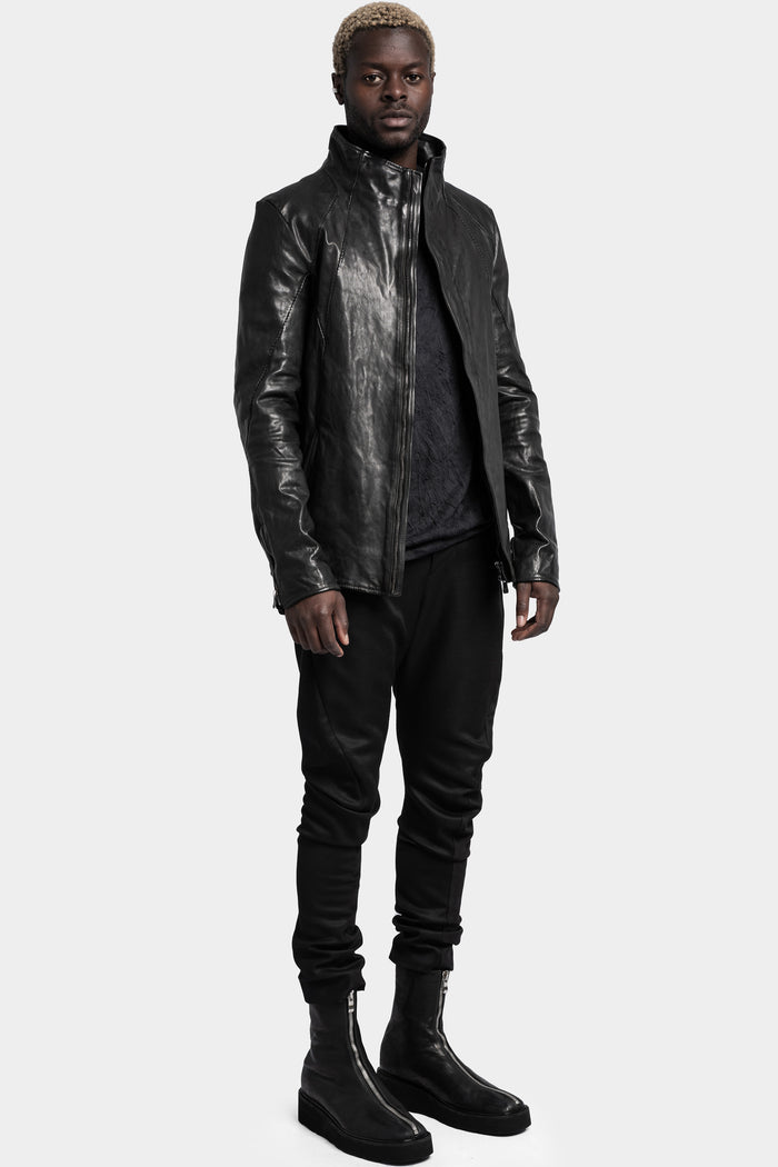 Incarnation | High neck hidden zip leather jacket