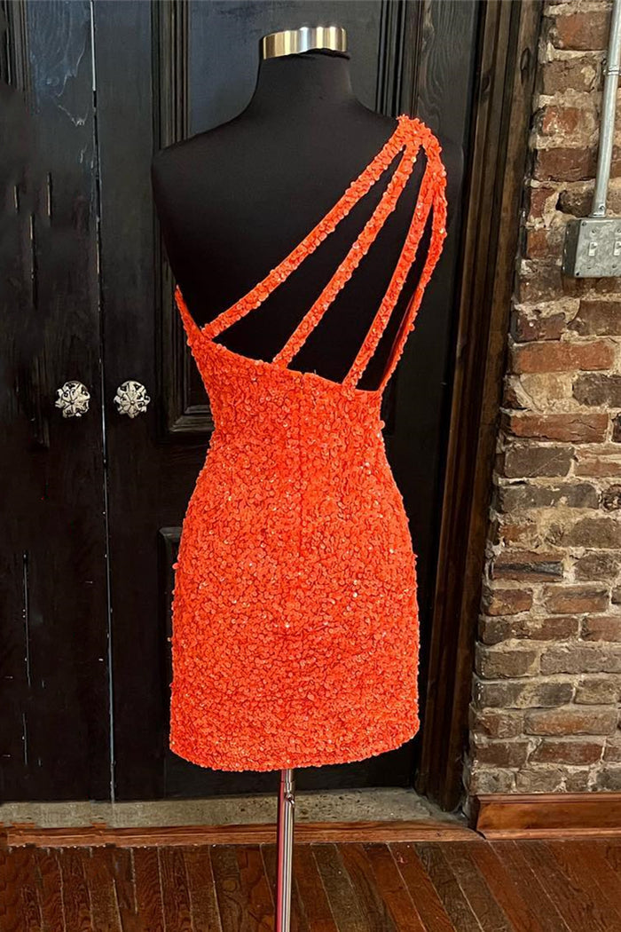 Hot Pink Sequin One-Shoulder Mini Homecoming Dress