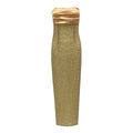 Imani strapless gold pearl beaded bodycon women’s evening dress, slim-fit long gown with gold pearls for parties and birthdays.