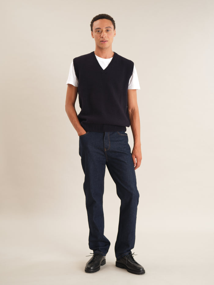 Ink Navy Lambswool Vest, Knit Vest - SIRPLUS