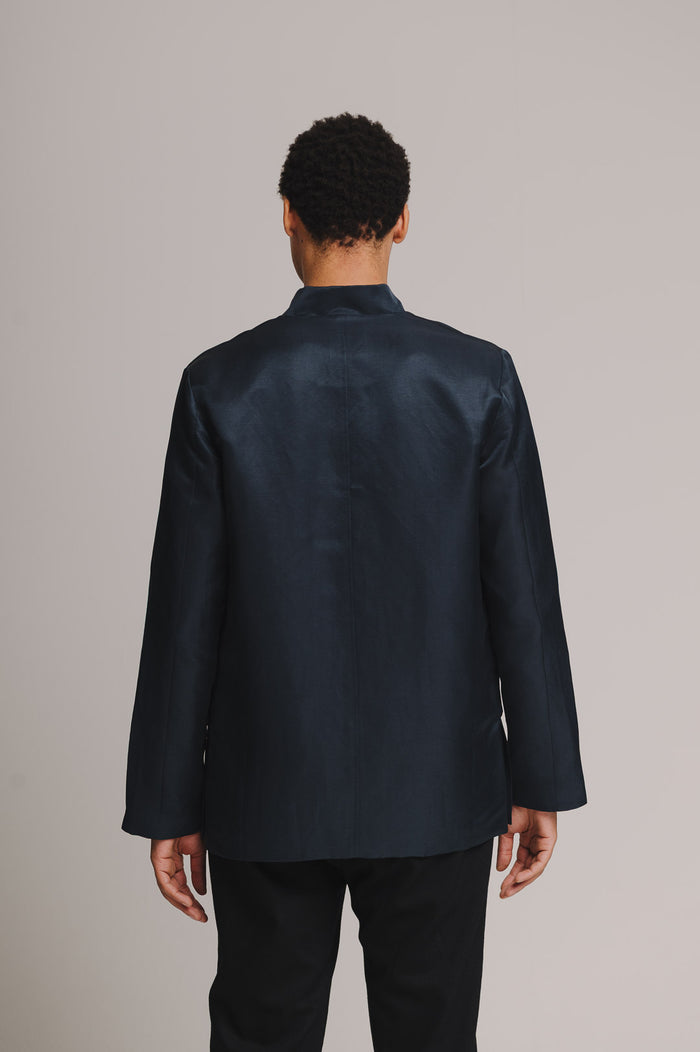 Ink Silk Linen Mandarin Jacket, Mandarin Jacket - SIRPLUS