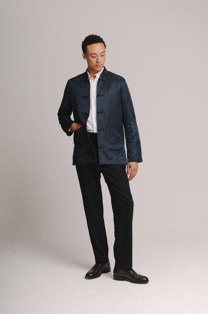 Ink Silk Linen Mandarin Jacket, Mandarin Jacket - SIRPLUS