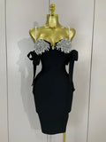 Ivana diamond beaded halter bodycon bandage dress for women’s evening parties, birthdays, or club events.