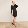 Front image of a woman wearing The Ivana Dress-Ribbed Pima Modal :: Black | Lead