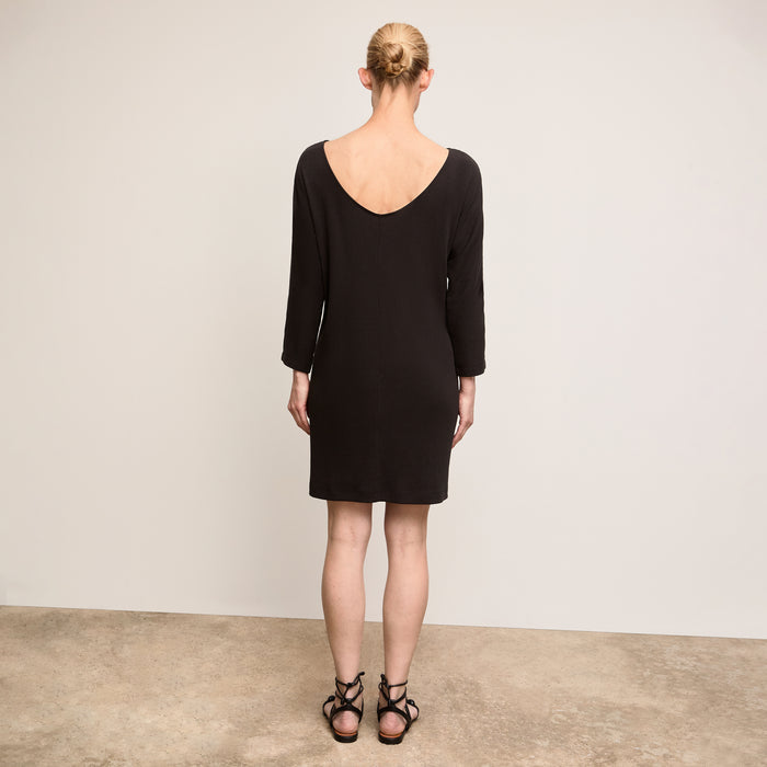 Back image of a woman wearing The Ivana Dress-Ribbed Pima Modal :: Black