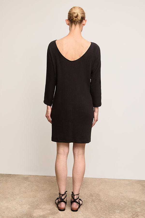 Back image of a woman wearing The Ivana Dress-Ribbed Pima Modal :: Black | Grid Hover | Exclude