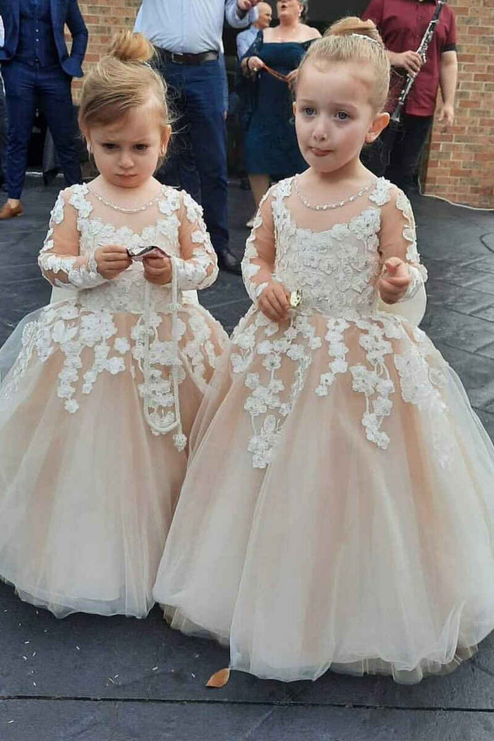 Ivory Floral Appliques A-Line Flower Girl Dress