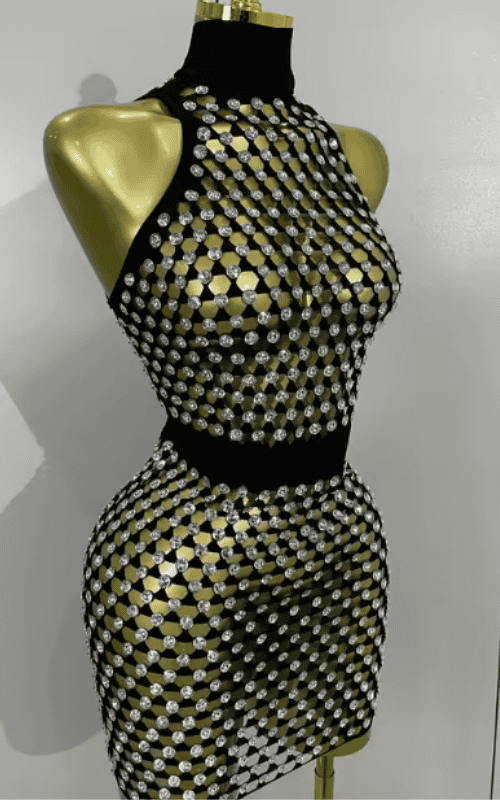 Jane Sparkly Diamond Sheer Mesh Bodycon Mini Dress