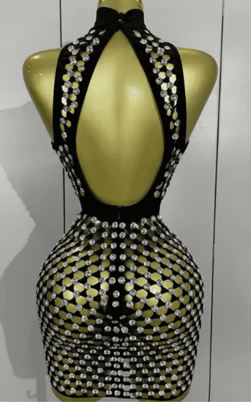 Jane Sparkly Diamond Sheer Mesh Bodycon Mini Dress