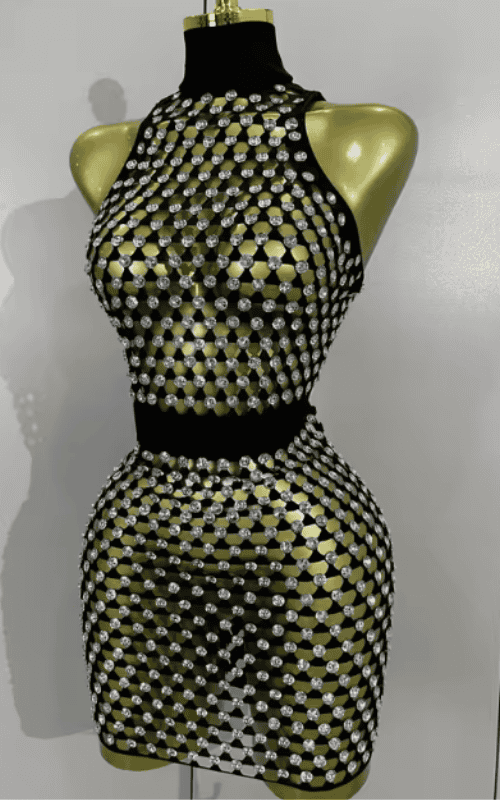 Jane Sparkly Diamond Sheer Mesh Bodycon Mini Dress