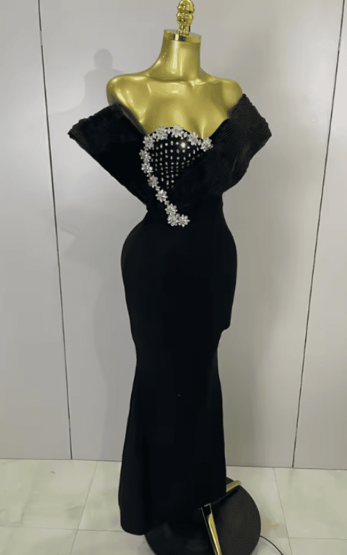 Janiya off shoulder beaded bodycon bandage maxi dress for women. Elegant luxury dress for evening parties, birthdays, and club events.