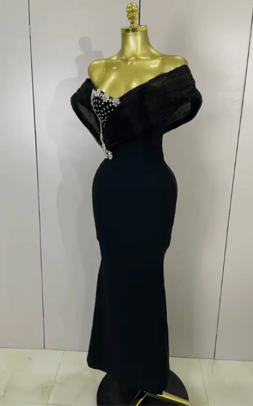 Janiya off shoulder beaded bodycon bandage maxi dress for women. Elegant luxury dress for evening parties, birthdays, and club events.