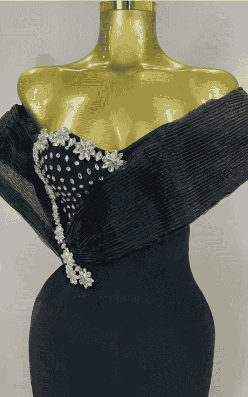 Janiya off shoulder beaded bodycon bandage maxi dress for women. Elegant luxury dress for evening parties, birthdays, and club events.