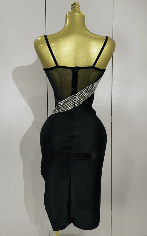 Sparkly Rhinestone Mesh Bodycon Evening Party Dress With Sheer Illusion Fabric