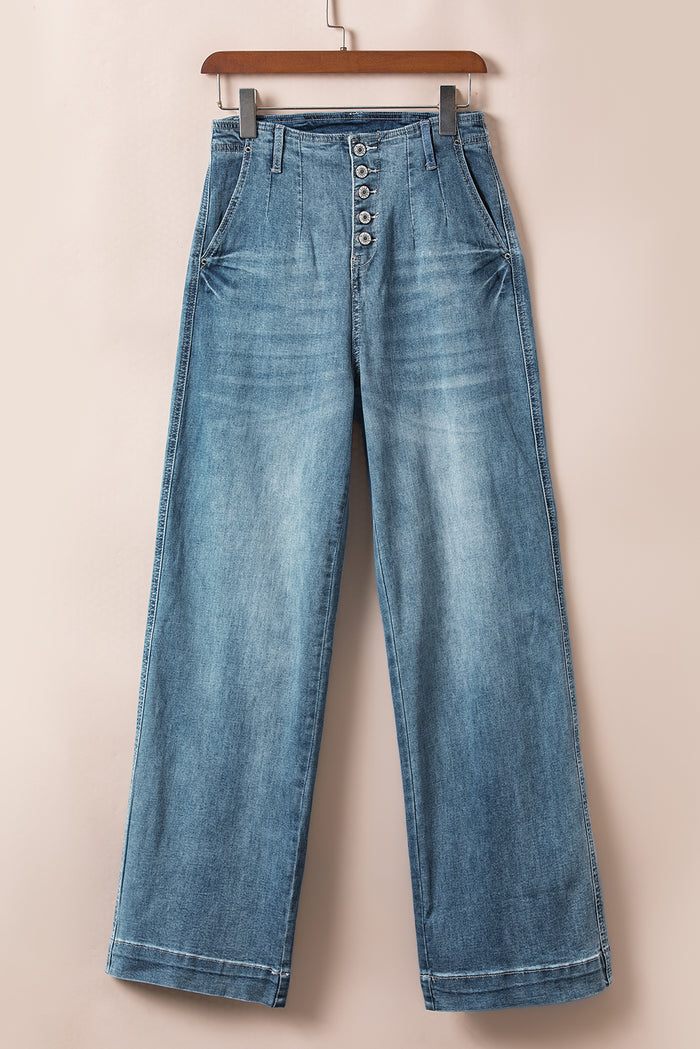 Jean droit coupe ample bleu crépuscule avec plusieurs boutons