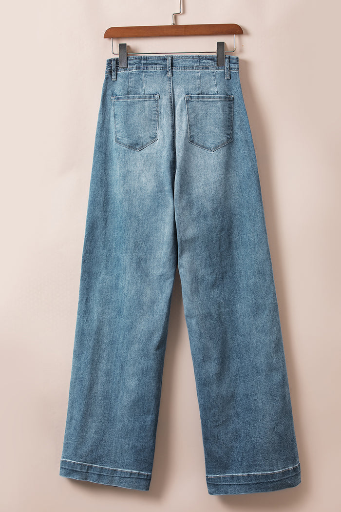 Jean droit coupe ample bleu crépuscule avec plusieurs boutons