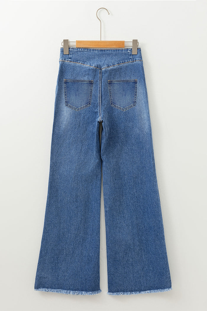 Jean évasé taille haute bleu voile avec braguette boutonnée