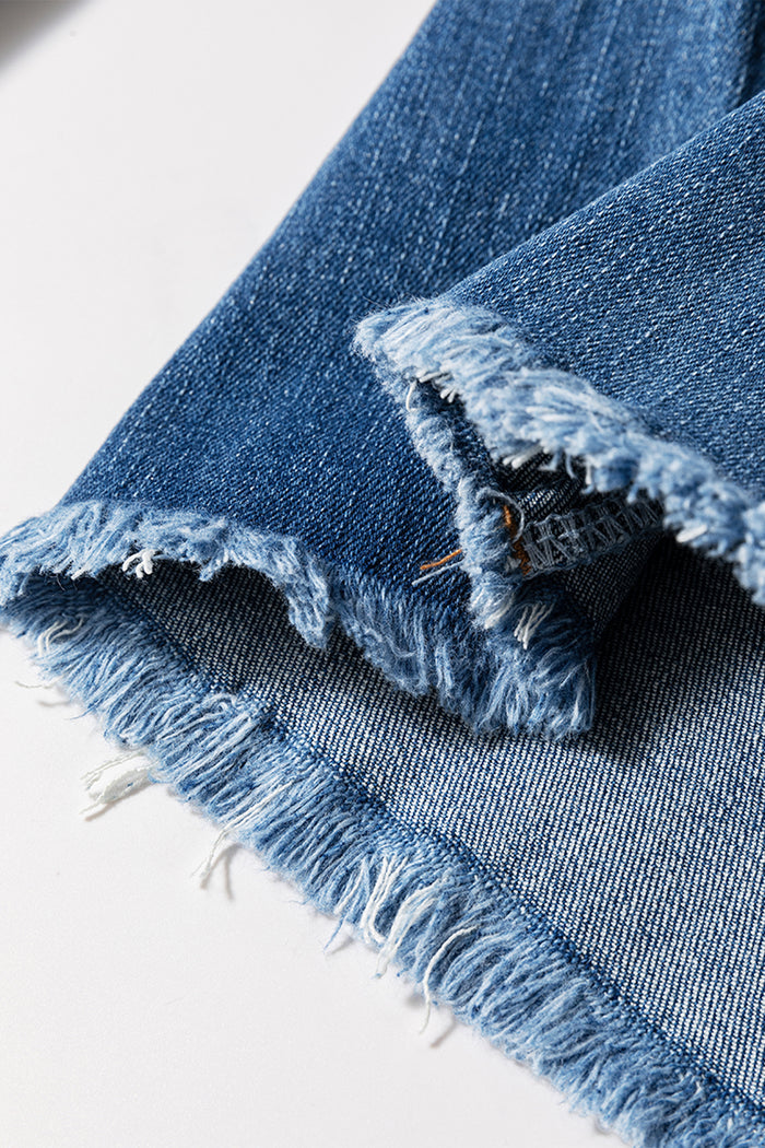 Jean évasé taille haute bleu voile avec braguette boutonnée