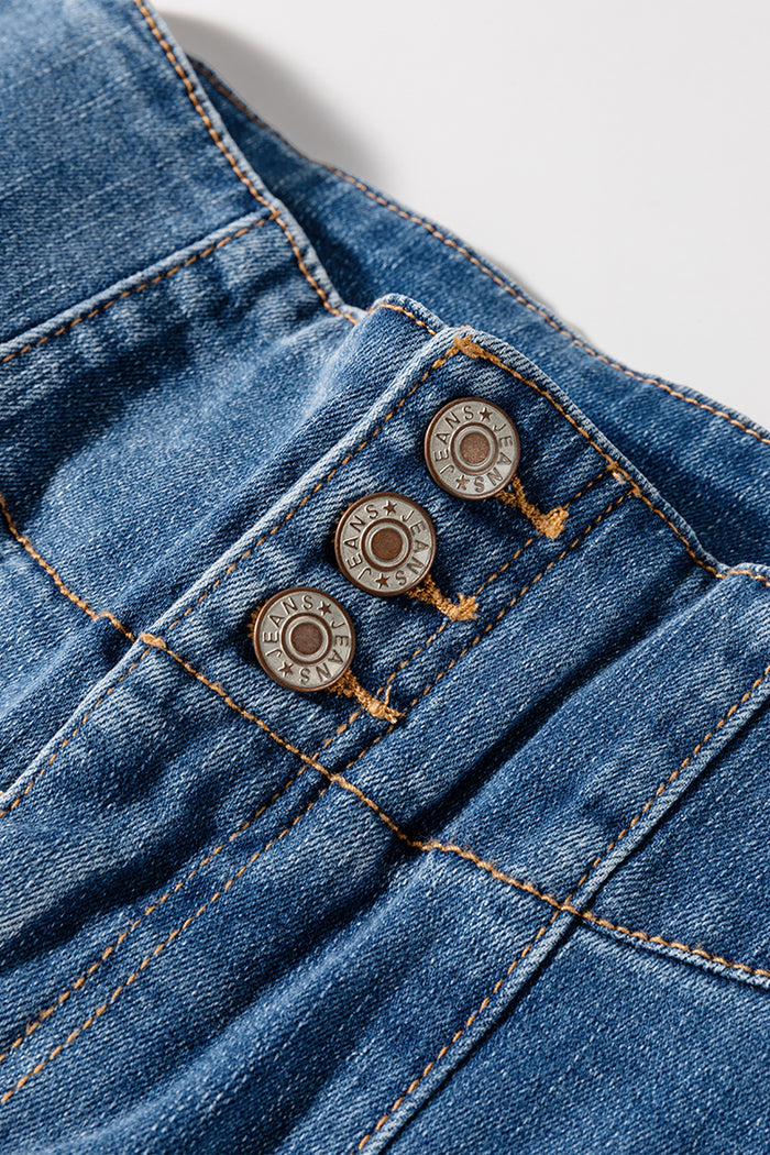 Jean évasé taille haute bleu voile avec braguette boutonnée