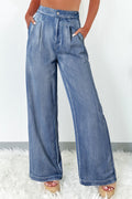 Jean taille haute à jambe large et délavé à l'acide bleu crépuscule
