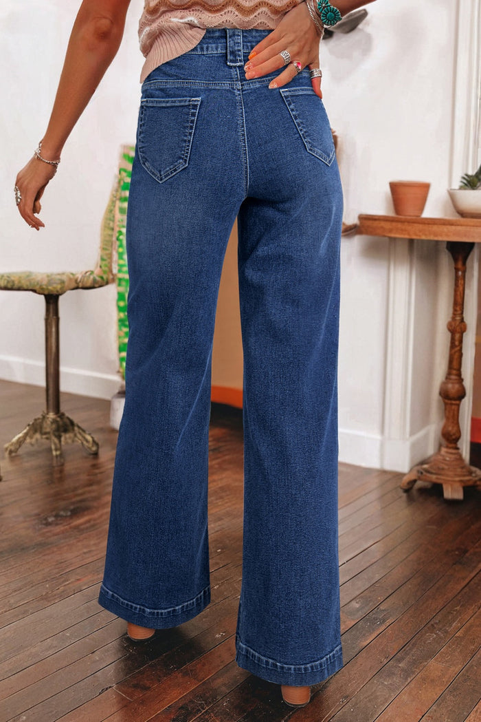 Jean taille haute bleu voile à poches larges