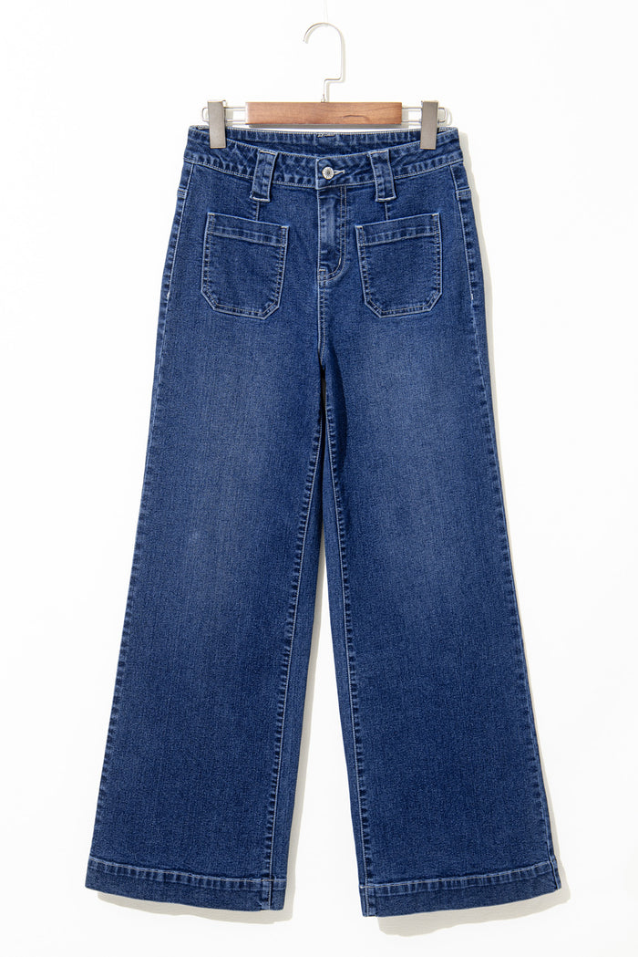 Jean taille haute bleu voile à poches larges