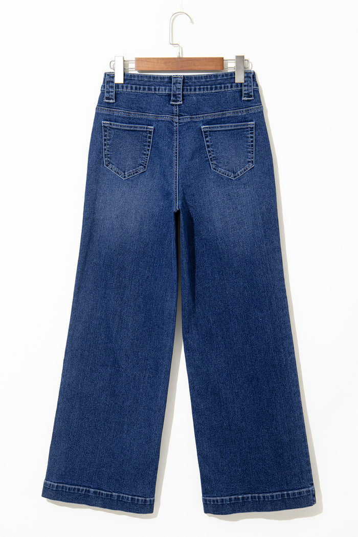 Jean taille haute bleu voile à poches larges