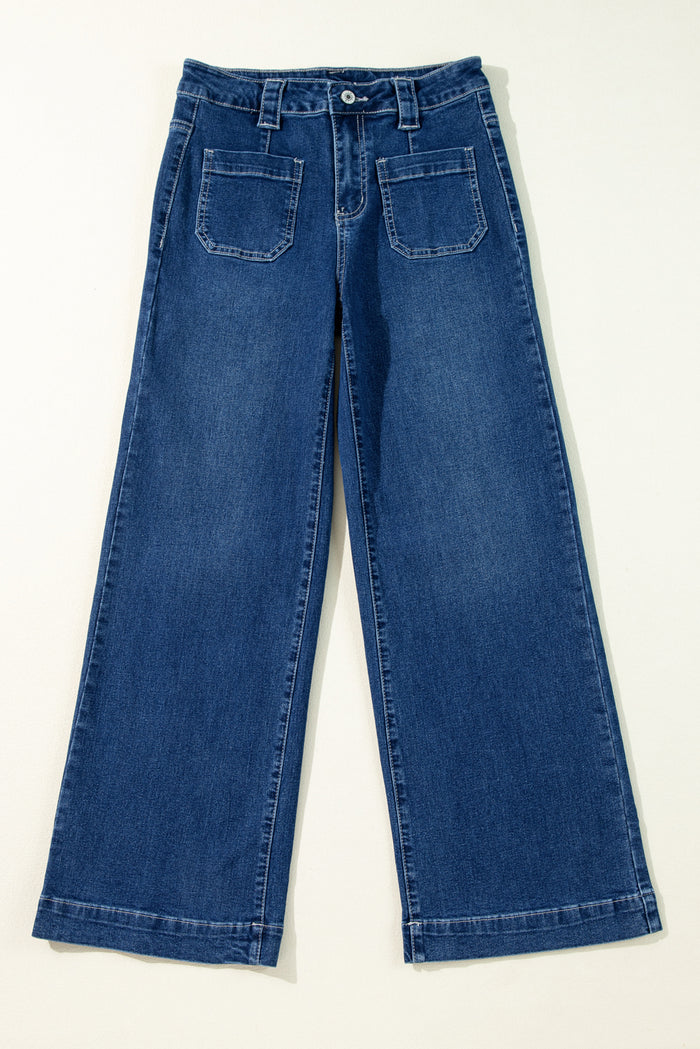 Jean taille haute bleu voile à poches larges