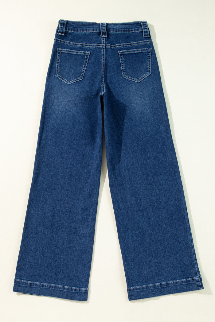 Jean taille haute bleu voile à poches larges