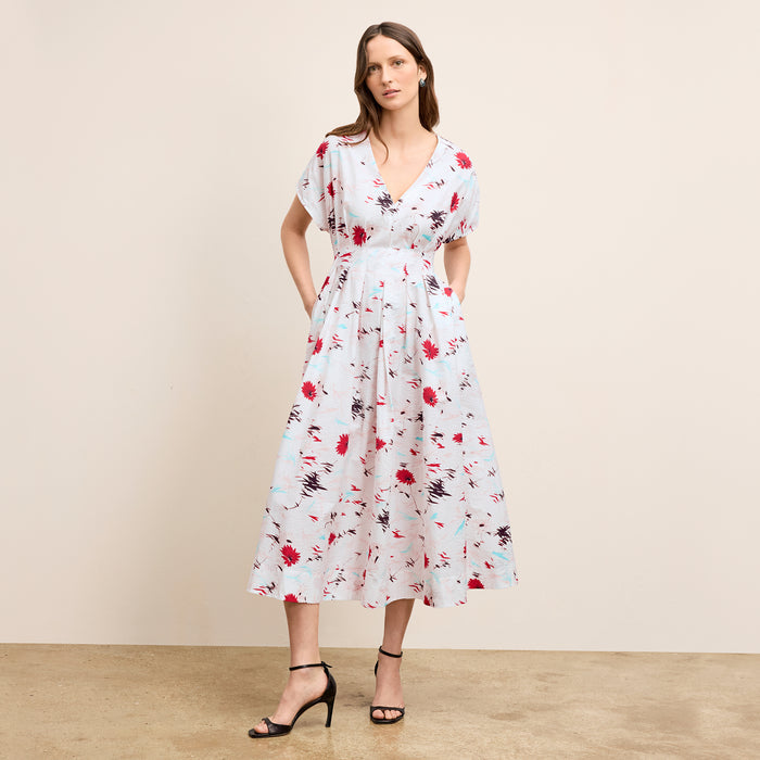 Front image of a woman wearing the Jelina Dress in Brushed Floral | Lead