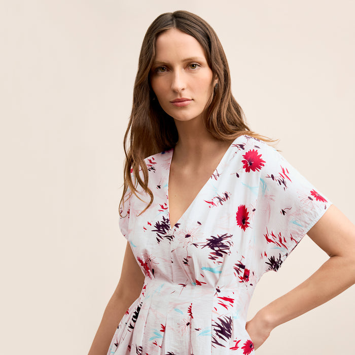 Front image of a woman wearing the Jelina Dress in Brushed Floral
