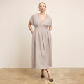 Front image of a woman wearing the Jelina Dress in Quartz Voile | Lead