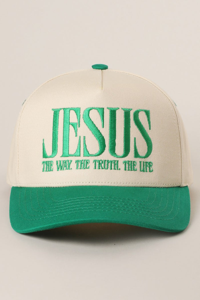 Jesus The Way The Truth The Light canvas trucker hat in green by Fashion City