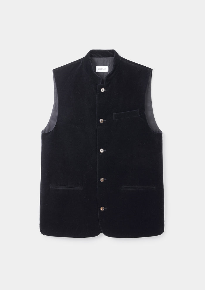 Jet Black Velvet Nehru Waistcoat by SIRPLUS