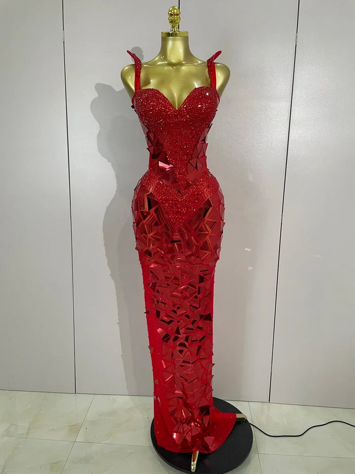 Mermaid satin wedding dress with deep V neckline and detachable train