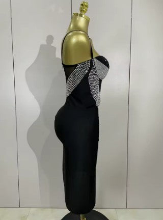 Kamila sparkly rhinestone mesh evening party dress for women, perfect for DJs, singers, and nightclub events.