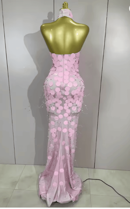 Karina Sparkly Pink Sequin Rhinestone Strapless Maxi Long Dress