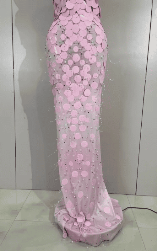 Karina Sparkly Pink Sequin Rhinestone Strapless Maxi Long Dress