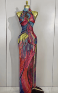 Kate Sparkly Rhinestone Floral Print High Split Mesh Maxi Dress