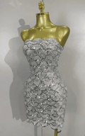 Kaycee Sparkly Silver Sequin Strapless Sheer Mesh Bodycon Mini Dress