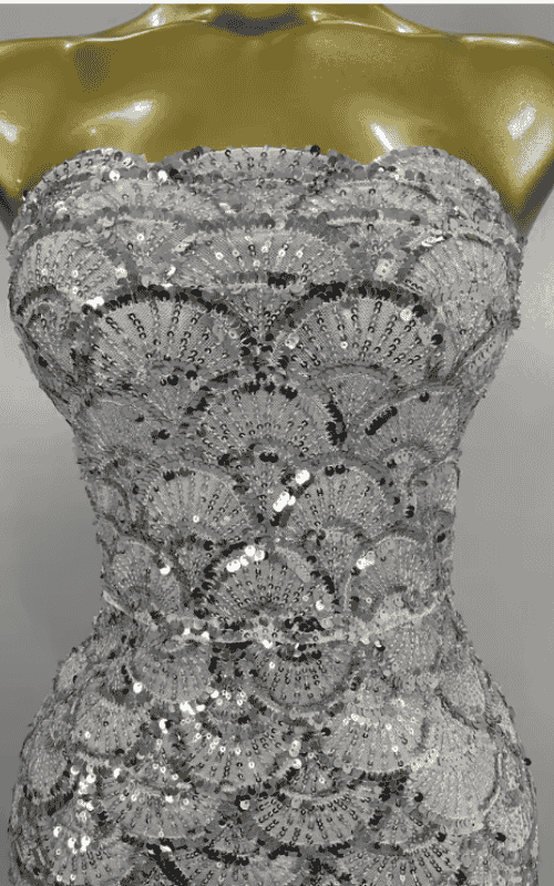 Kaycee Sparkly Silver Sequin Strapless Sheer Mesh Bodycon Mini Dress