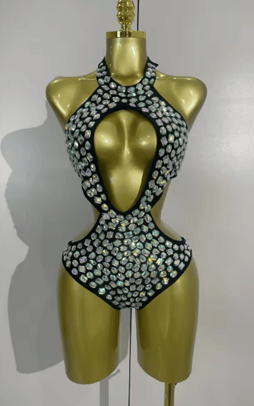 Kaye Crystal Handmade Sparkly Diamond Bodysuit Swimsuit