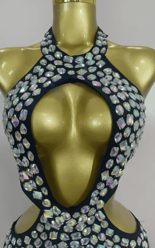 Kaye Crystal Handmade Sparkly Diamond Bodysuit Swimsuit