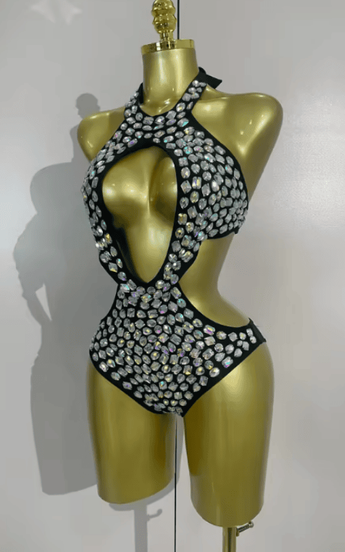 Kaye Crystal Handmade Sparkly Diamond Bodysuit Swimsuit