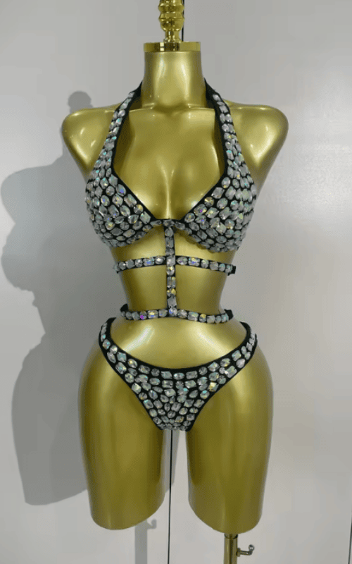 Kaye Crystal Handmade Sparkly Diamond Bodysuit Swimsuit