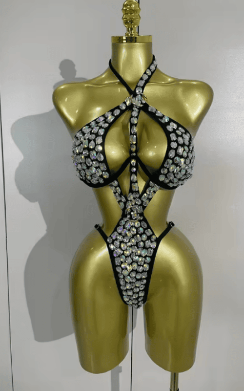 Kaye Crystal Handmade Sparkly Diamond Bodysuit Swimsuit