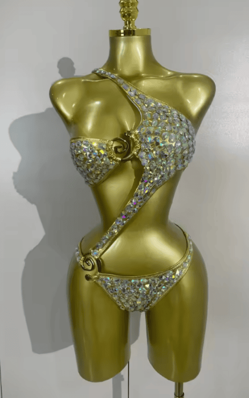 Kaye Crystal Handmade Sparkly Diamond Bodysuit Swimsuit